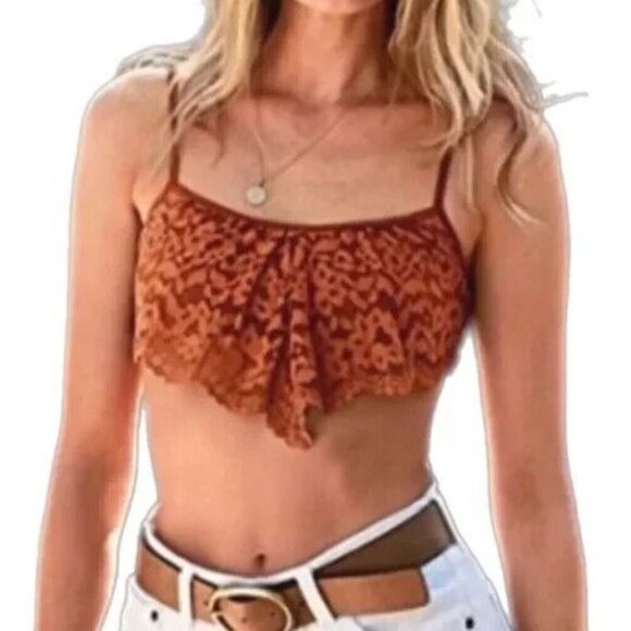 Body by Victoria's Secret Bralette Burnt Orange Lace Crop Top Festival Small - Picture 1 of 5